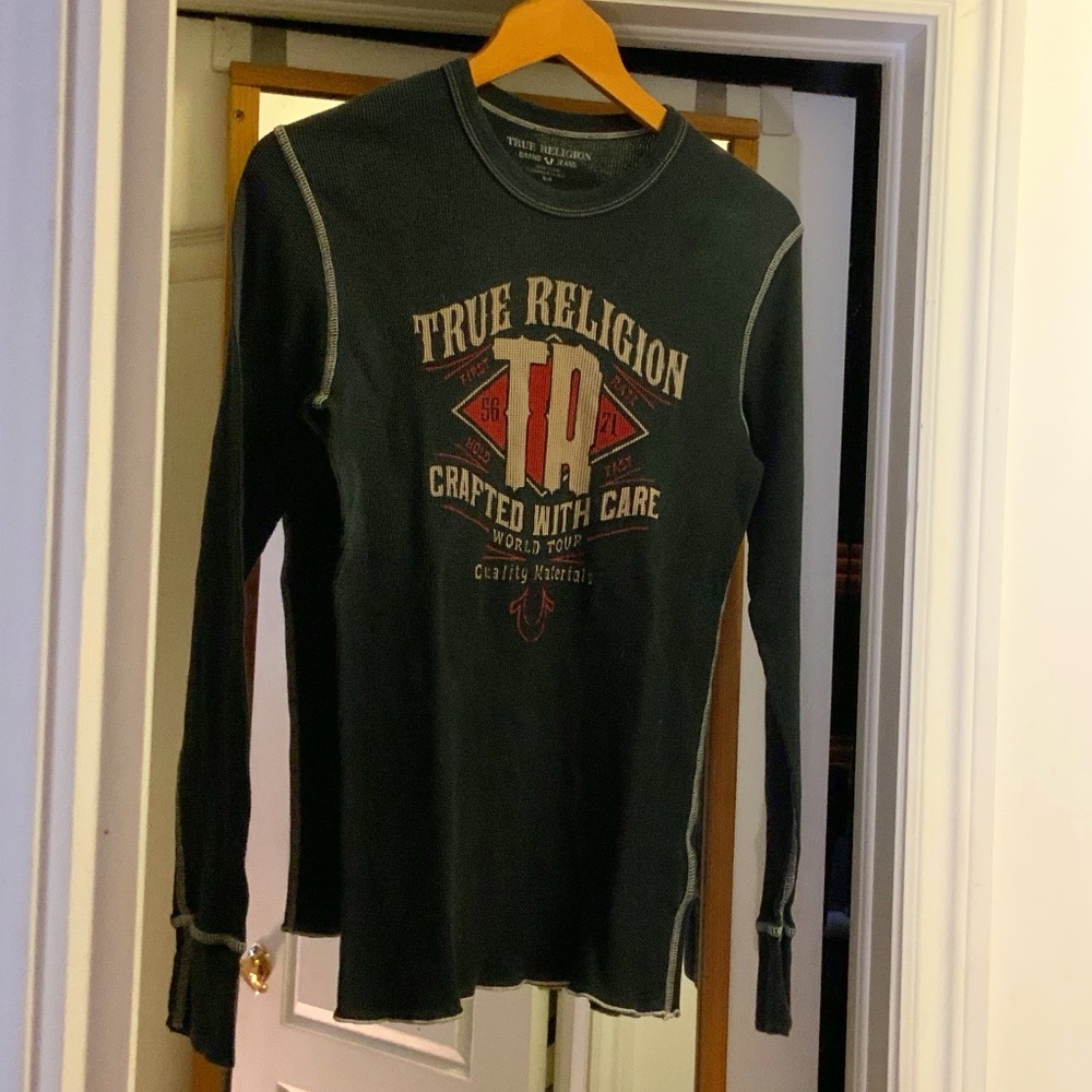 True Religion Stretchy Fitted Waffle Long Sleeve Shirt (M)